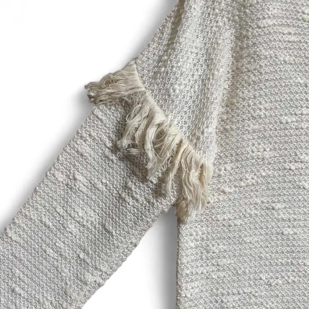 Maven West Cream Fringe Detail Drop Shoulder Sweater